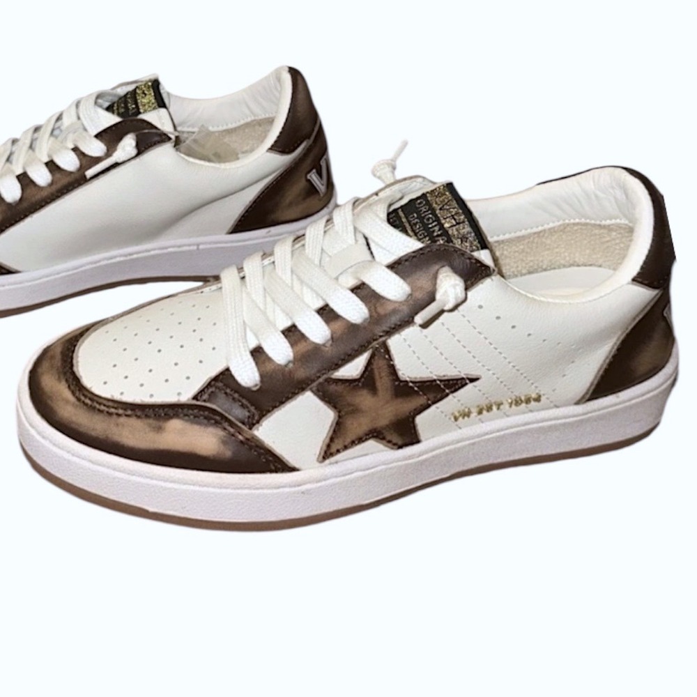 Vintage Havana Women Bronze Distressed Star Low Top Sneakers VH EST 1954 White - Picture 7 of 16